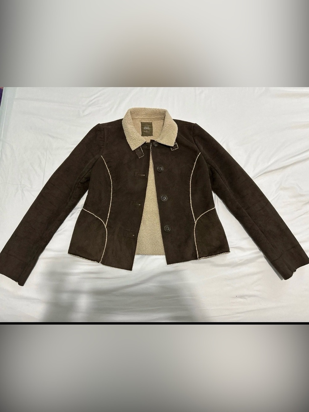 Old Navy Women’s Medium Brown Faux Suede Sherpa Lined Coat Jacket Y2K Style